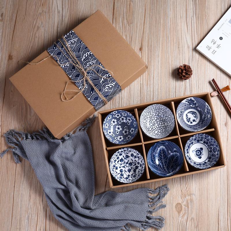 Juego de Vajilla de Porcelana Azul y Blanca Japonesa - Cuencos y Platos de Cerámica Caja de Regalo