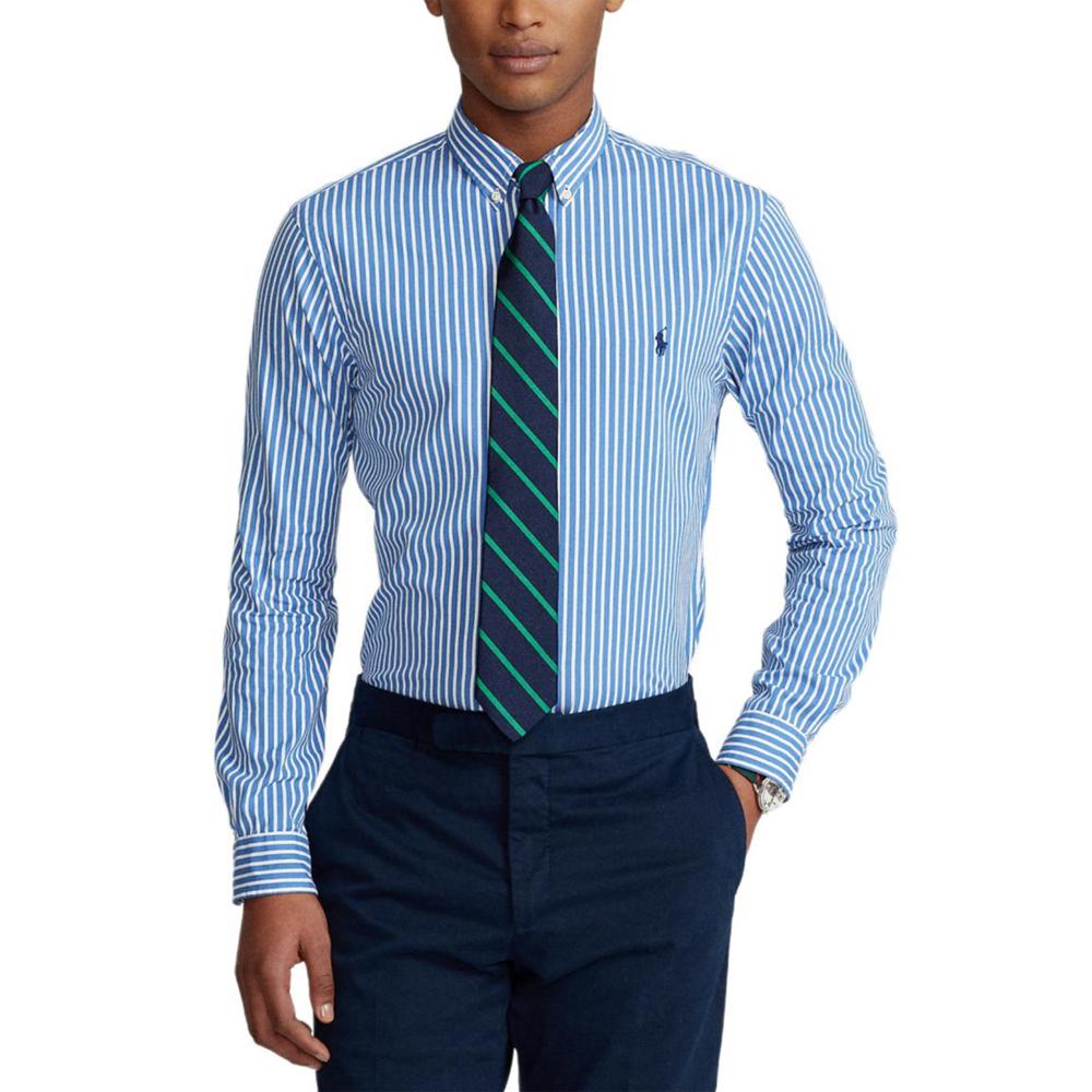 Polo Ralph Lauren Striped Poplin Slim Fit Long Sleeve Shirt Men Shirts Blue MNPOWOV16821246-400