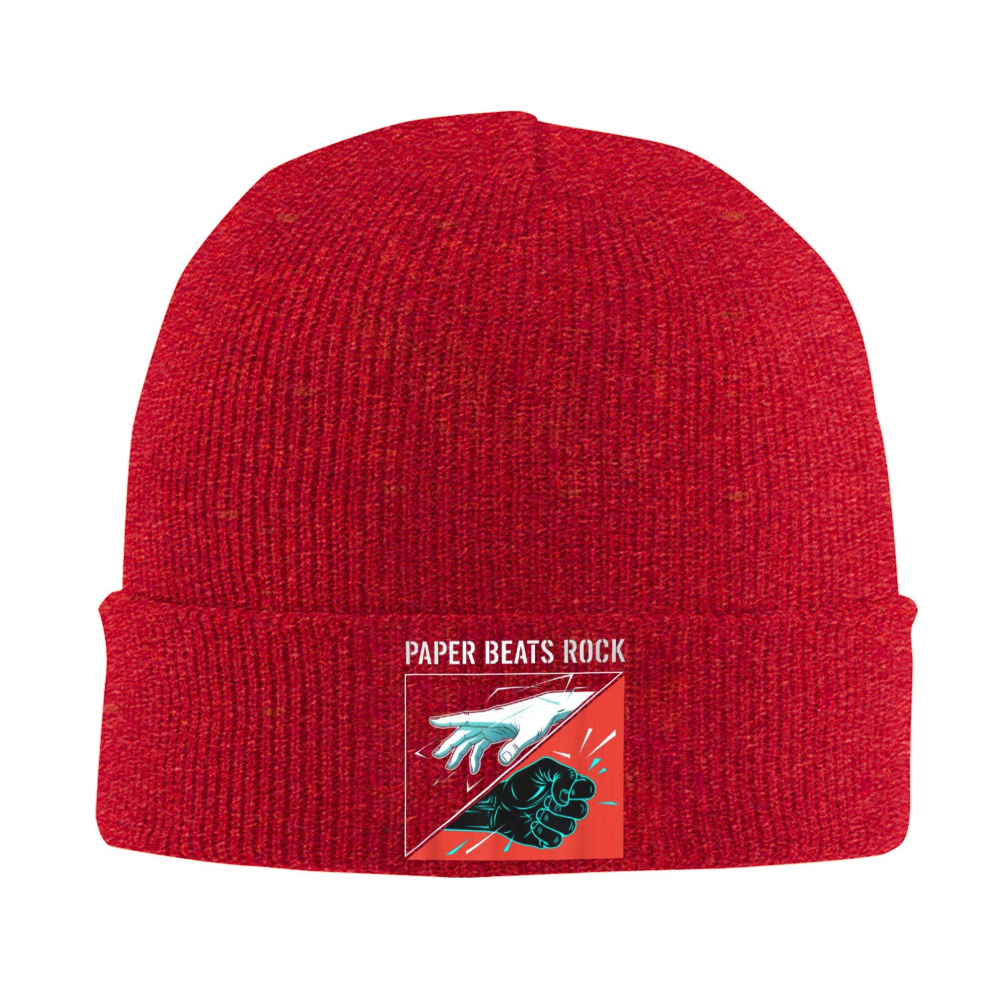 Paper Beats Rock Funny Paper Rock Scissors Hand Game Nights Beanie Hats Bonnet Hats Unisex Fashion Skullies Beanies Elastic Caps One Size