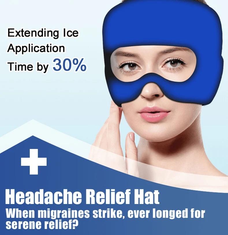 2PCS SET Ice Cap And Ice Eye Mask, Migraine Headache Relief Hat, Cold Head Wrap, Gel Ice Pack, Sleeping Eye Mask For Puffy Eyes