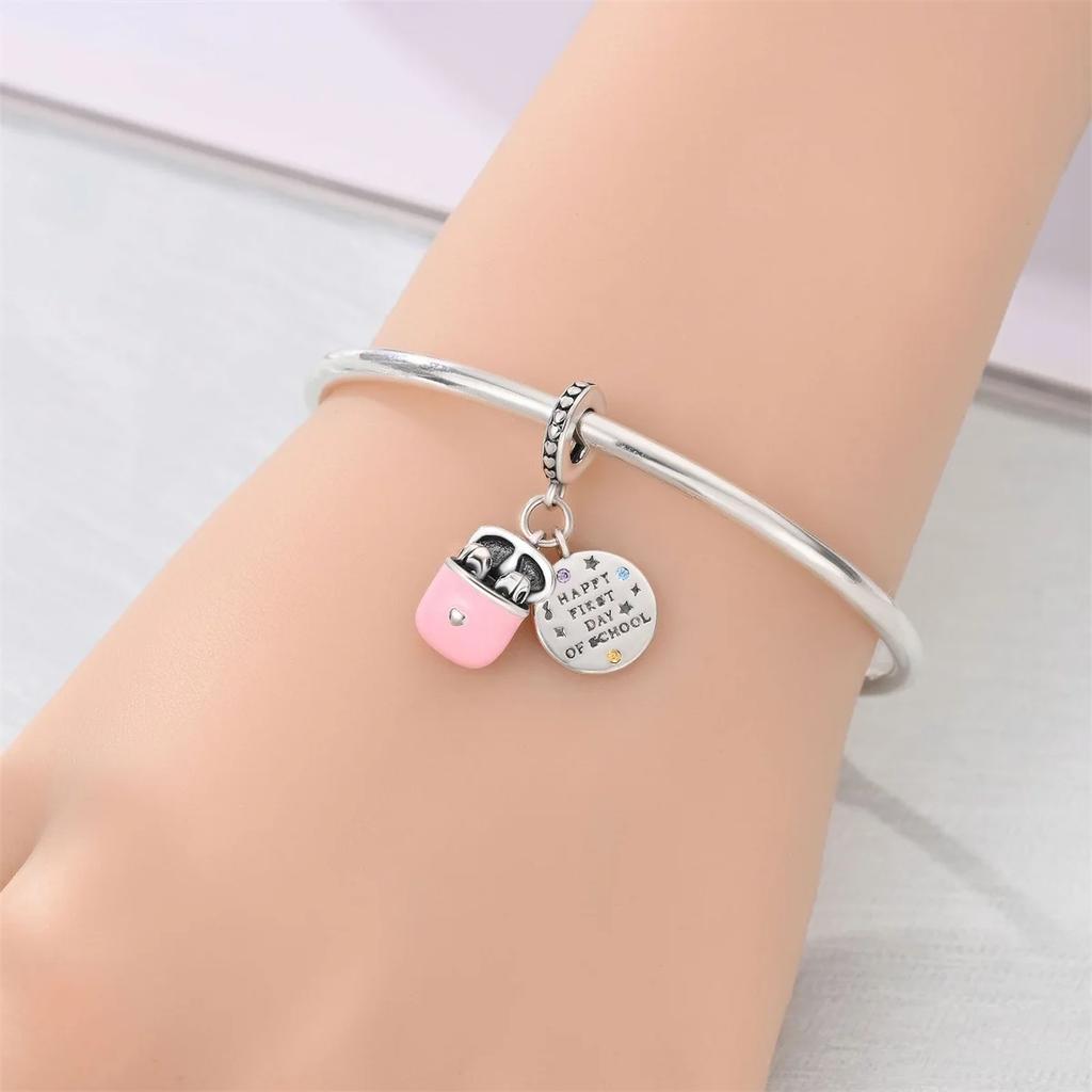 Back To School Copper Charms Bag Earphone Magic Cube Watch Games Console Bead Pendant Fit Bracelet Necklace Jewelry