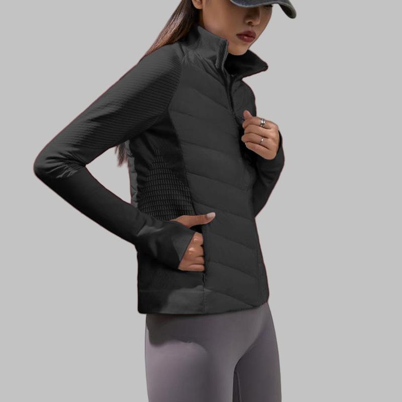 Down jacket women's short long-sleeved yoga clothes, sports training windproof and warm, light and slim cotton clothes women