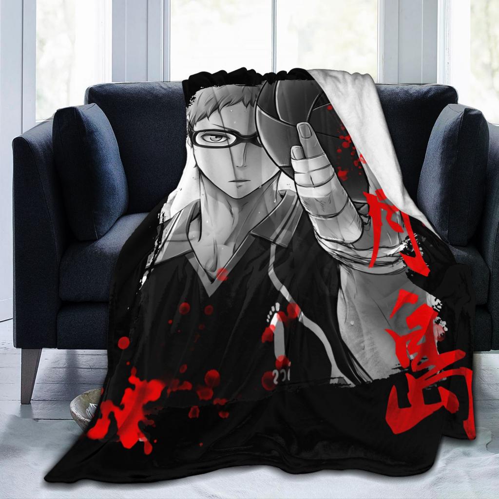 Haikyuu Kei Tsukishima Blanket Fleece Printed Karasuno Volleyball Kageyama Portable Soft Throw Blanket for Sofa Couch Bedspread