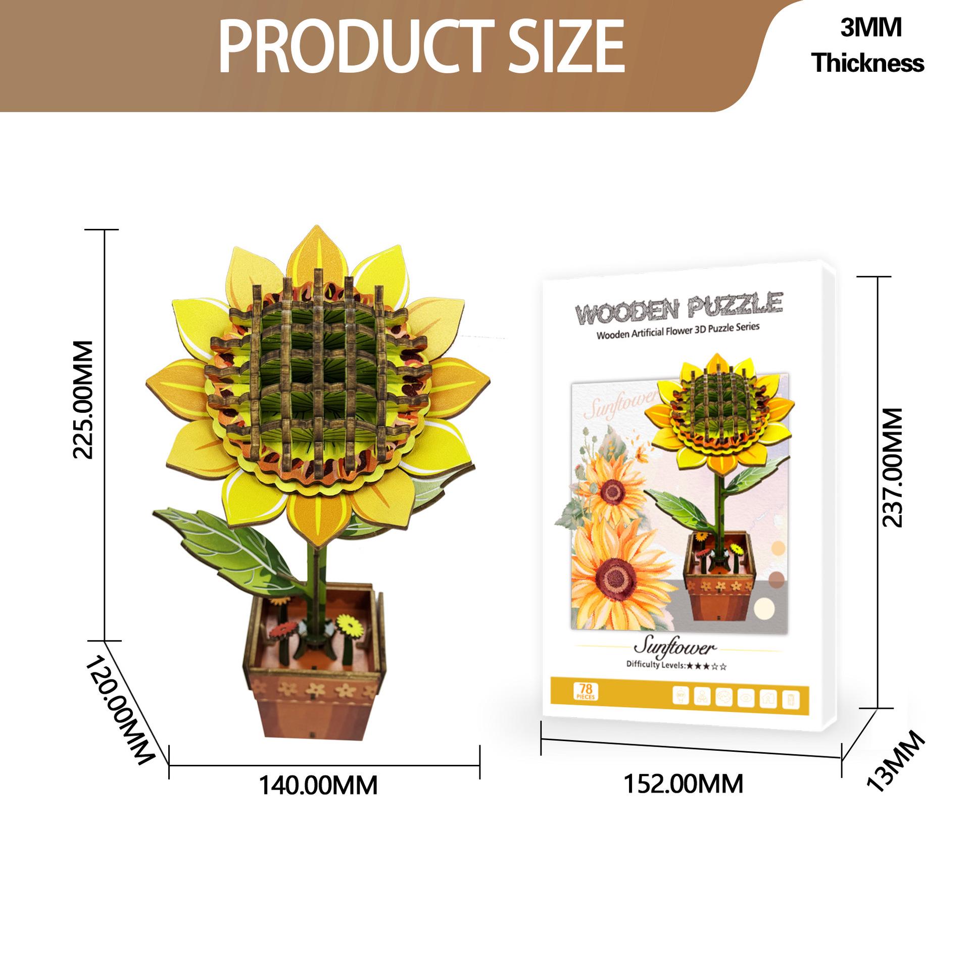 Wacocetoy 3D Sunflower DIY Coloring & Wooden Puzzle Set