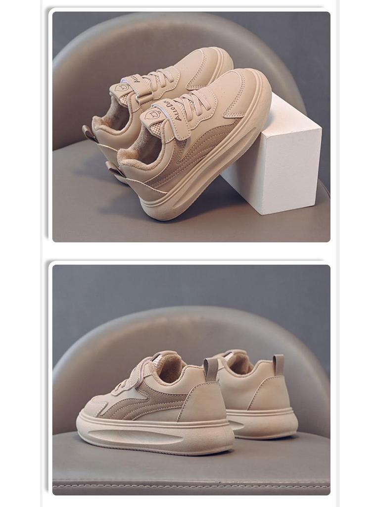 Kids' High-Top White Sneakers: Boys' Sports Shoes and Girls' Skate Shoes with Velvet Lining