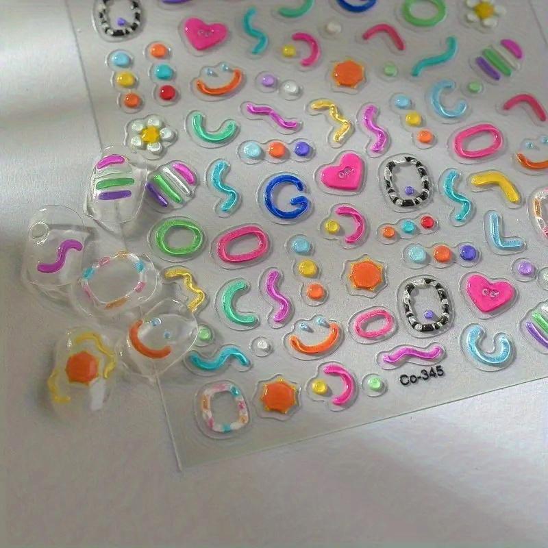 5D Embossed Jelly Nail Stickers - 3D Candy Colorful Floral & Heart Designs, Self-Adhesive Plastic Nail Art Decals for Hands, Feet, DIY Manicure