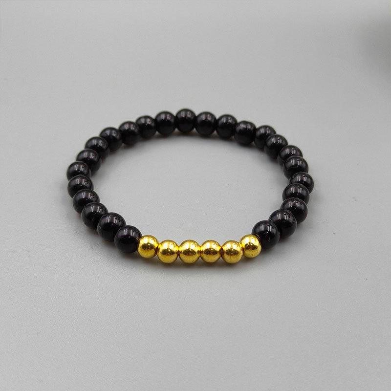 Imitation Obsidian Pixiu Gold Bead Bracelet - Luck-Enhancing Ethnic Rice Bead Ornament