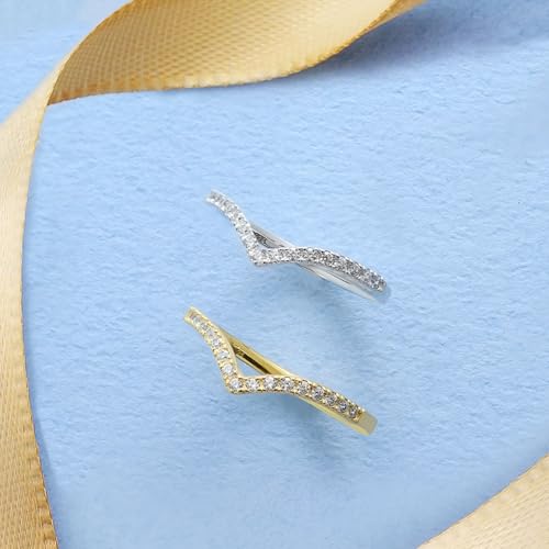 Lala Christie Women's Pinky Ring, Silver 925 and Yellow Gold, V Design with Cubic Zirconia, Size 3