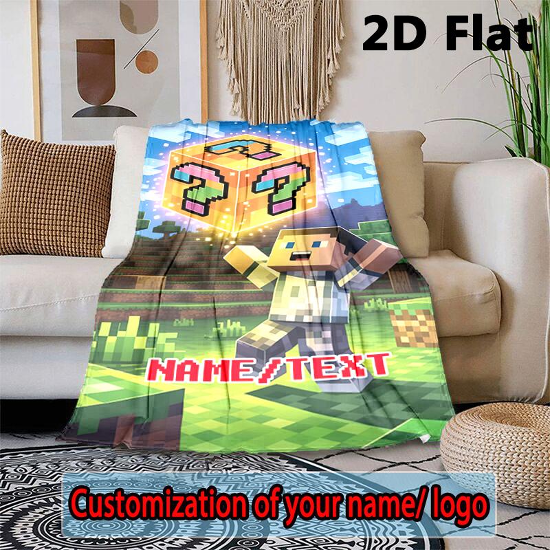 Custom name/text Minecraft Steve Mystery Cube Blanket Suitable All Seasons Soft Comfortable Office Blanket Holiday Birthday Gift Blanket Soft Comforta