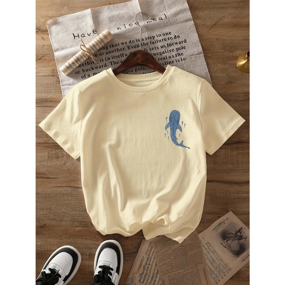 Round neck beach whale shark print t-shirt short sleeves women's casual tops Summer and spring Women's T-shirt   Tees