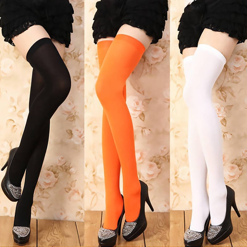 1Pair Women Sexy Over The Knee Socks Thigh High Stockings Acrylic Solid Color Thin Long Socks New for Girls