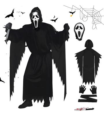 Halloween Demon Ghosts Costume Man Women Adult Black Scream Death Demon Grim Reaper Cospaly Clothes with Mask Game Costumes