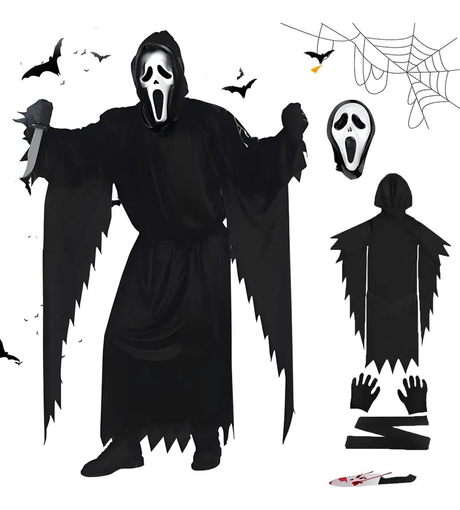 Halloween Dämon Geister Kostüm Mann Frauen Erwachsene Schwarz Schrei Tod Dämon Sensenmann Cospaly Kleidung Mit Maske Spiel Kostüme