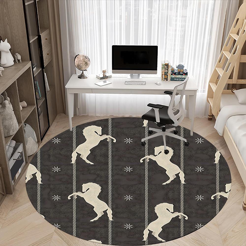 1pc Horse Pattern Office Round Area Rug, Under Office Chairs Bedroom Living Room Home Decor, Room Deco