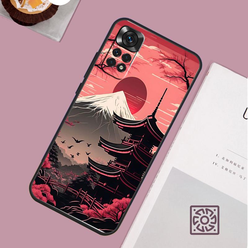 Japanese Art Temple Sakura Phone Case For Redmi Note 13 Pro 12 11 10 9 8 Pro 9S 10S 11S 12S 10A 9C 10C 12C 13C Cover