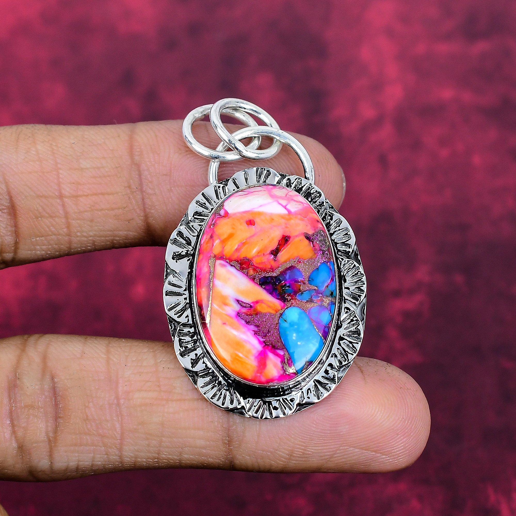 

Kingman Spiny Oyster Pendant, 925 Solid Sterling Silver Jewelry Handmade Gemstone Pendant, Gifts For Love Brand New Pendant 2.16 Inches