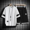 2024 Summer Black White Tracksuits For Men's Set Sleeves T-Shirt + Shorts Sportswear Brand Sporting Suit Oversize 5XL