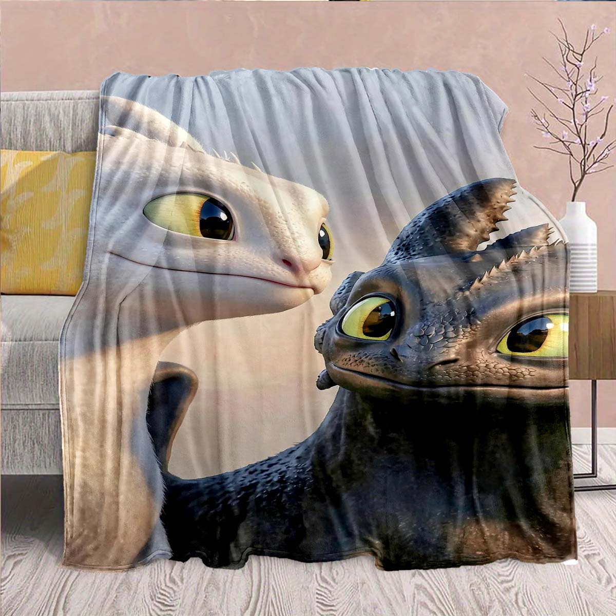 Black Dragon Pattern Flannel Blanket Fire Dragon Theme Soft Warm Cozy Plush Throw -QJY 75x90cm