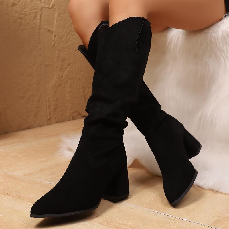 

Коричневые ретро сапоги до середины голени на толстом каблуке для женщин, осенние сапоги-казаки до середины голени с острым носком 42