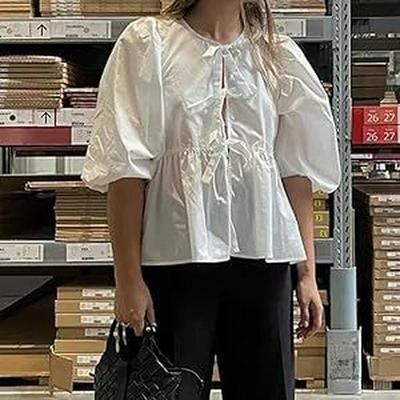 2024 Sweet Casual Puff Sleeve Tie-Up Shirt