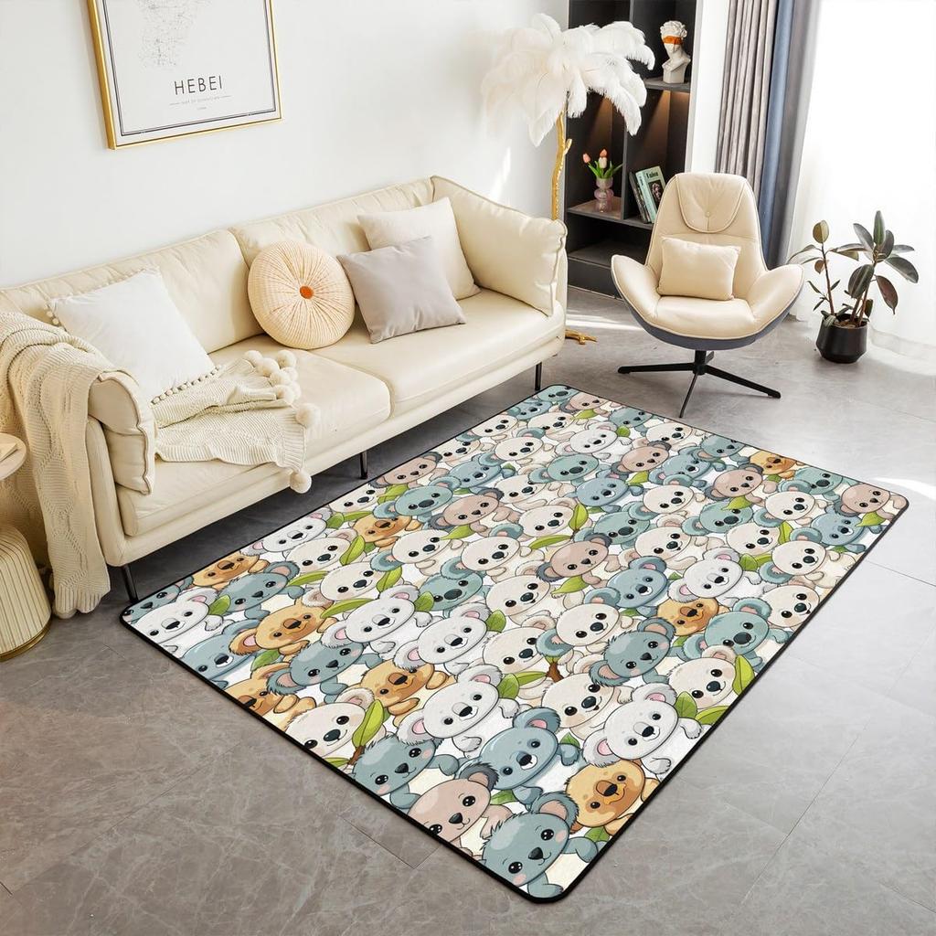 Cartoon Koala Area Rug Kawaii Wild Animal Carpet Flower Floor Mat for Bathroom Living Room Backyard Non Slip Entrance Doormat