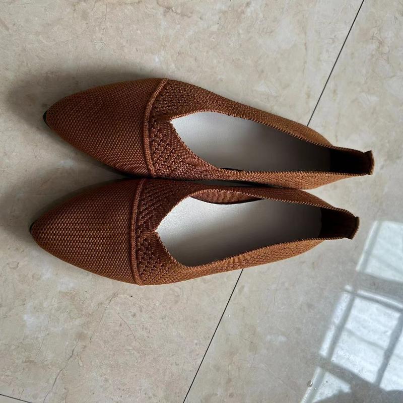 Flying Weaving Solid Color Casual Single Shoes Flat Bottom Shallow Mouth Soft Sole Lefu Shoes Breathable Mesh Flat Shoes