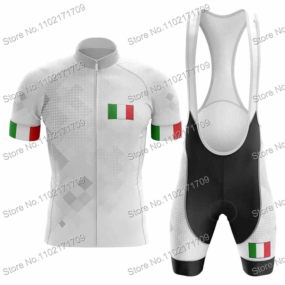 Set Maglia Ciclismo Classica Squadra Italia Uomo Donna Bandiera Italia Abbigliamento Ciclismo Bianco Verde Nero Maglia Bici da Strada Completo MTB Ropa
