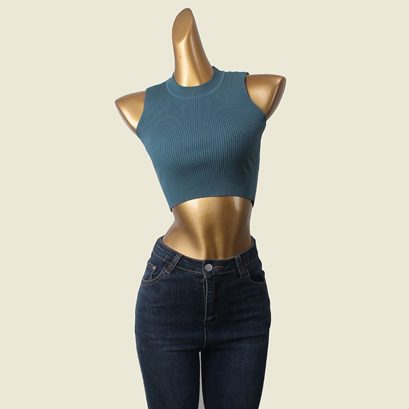 Outwear Sports Vest Thread High Elasticity round-Neck High Waist Short Crop Top Lunch Break Knitting Export Knitting Tops