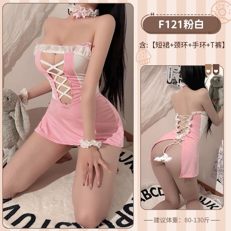 Lace-up Large Size Fat M Sex Lingerie Catwoman Cute Sexy Servant Sweet Maid Uniform Hollow Free 1