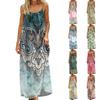 Damenmode Rückenfreies Spaghettiträger Lässiges Lockeres Vintage-Print-Kleid
