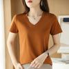 Summer New Mercerized Cotton Short-sleeved T-shirt V-neck Women's Heart-neck Top