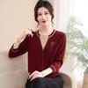 Mom's Stylish V-Neck Knit Sweater for Women, Mid Sleeve, Elegant, Slimming Design for Middle-Aged and Elderly