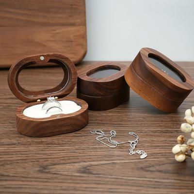 Wooden Ring Box with 2 Slots Small Wood Double Ring Holder Case Rustic Jewelry Gift Storage Box for Engagement