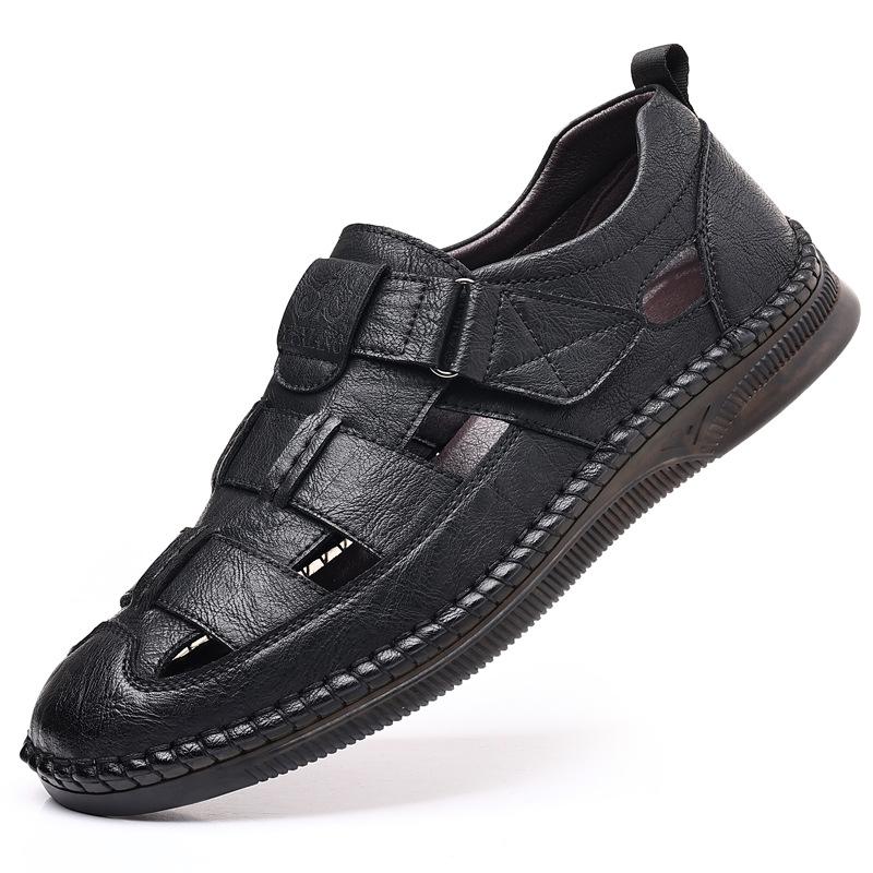 Men's shoes summer breathable hollow leather shoes men's casual hole shoes dad men's sandals
