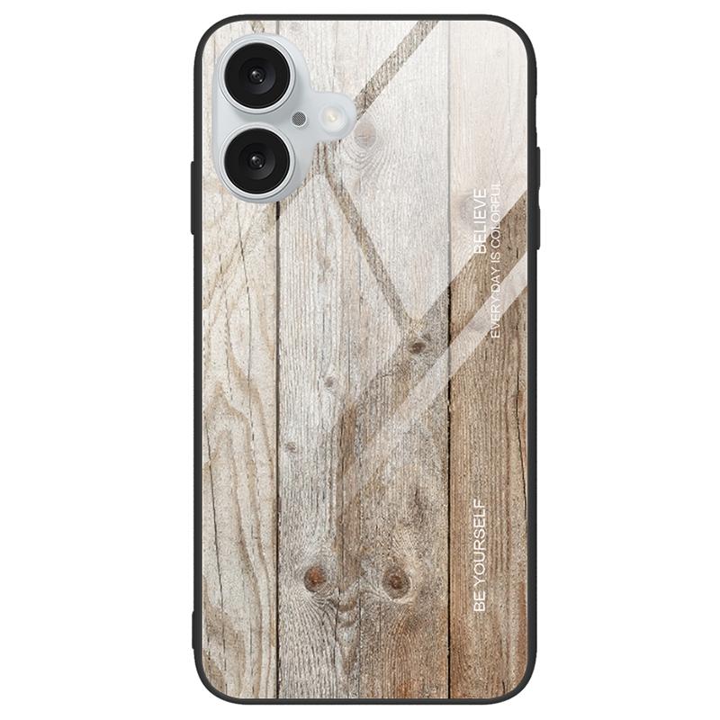 Für iPhone 16 Hülle Holztextur TPU+Gehärtetes Glas Rückseite Handyhülle