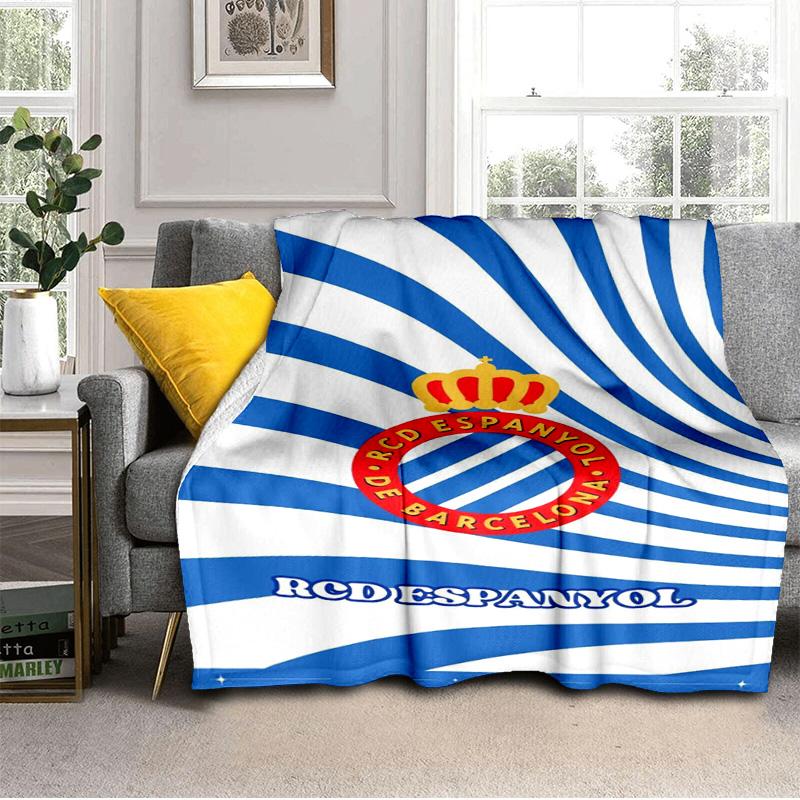Real Sociedad Logo Ontwerp Deken Outdoor Flanellen Deken voor Kamperen, Wandelen, Tuinfeesten, Picknick Benodigdheden, cadeau voor familie en vrienden