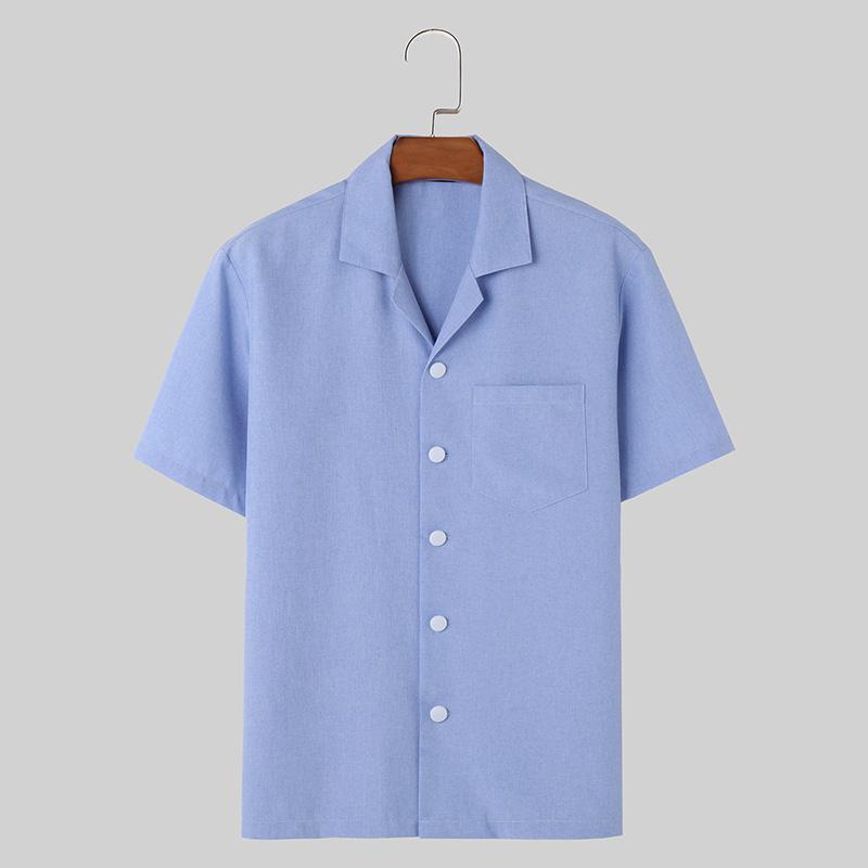 

INCERUN мужские футболки с воротником с лацканами и короткими рукавами на пуговицах летние рубашки