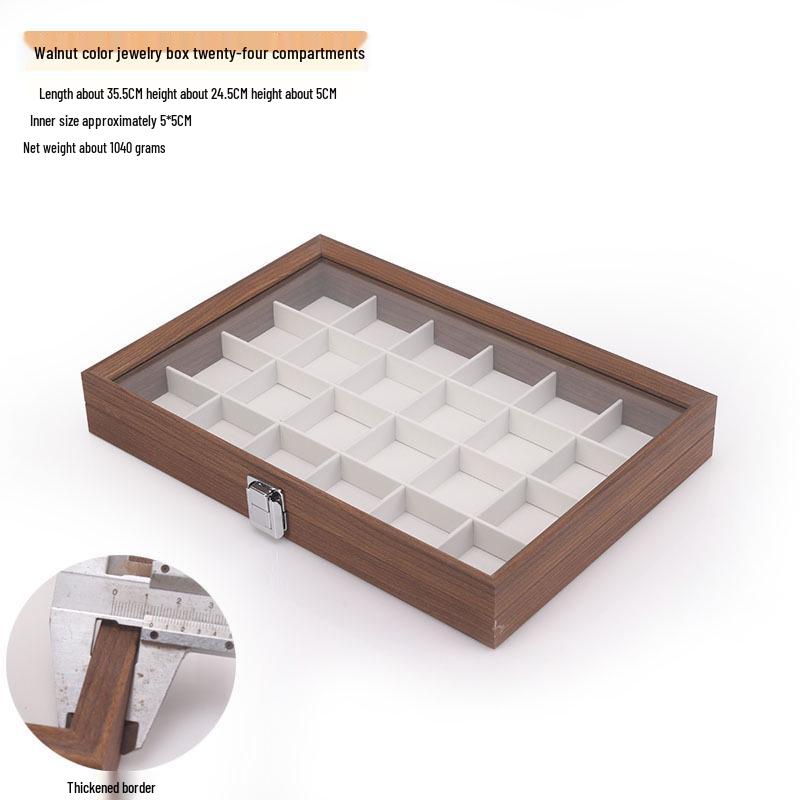 Schmuckschatulle aus Walnussholz mit weißem Leder und Deckel, staubdichte Aufbewahrung für Ohrringe, Ringe, Halsketten und Armbänder.