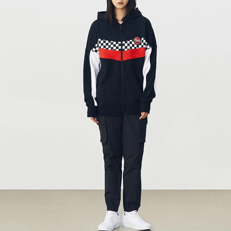 Vans American Vintage Black And White Checkerboard Patchwork Hooded Zip-Up Jacket Unisex Jacket VN0A4UTOBLK