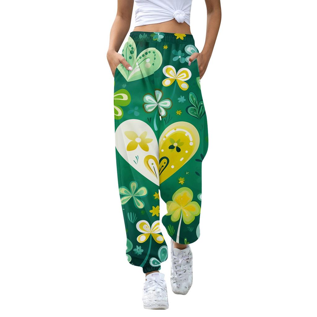 Women's Fashion Sport St. Patrick's Day  Printed Drawstring Pocket Casual Sweatpants Pants