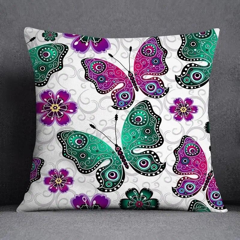 Fronha de almofada quadrada borboleta retrô para decoração de casa e escritório
