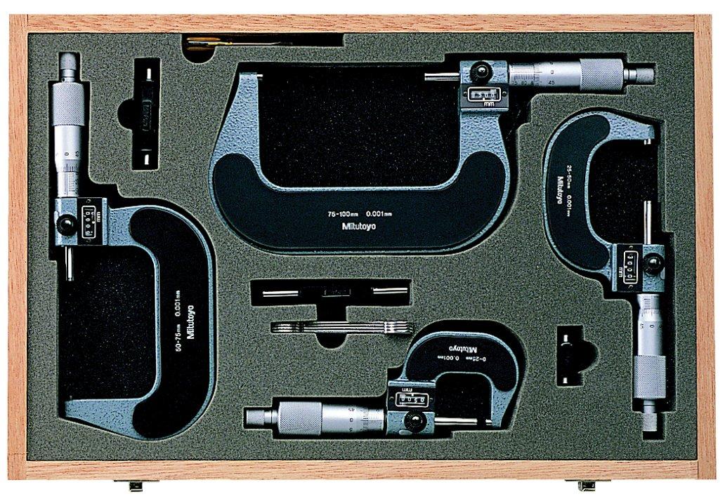 

Mitutoyo 193-916 Digit Outside Micrometers, Ratchet Stop, 0-100mm Range, 0.0001 Graduation, +/-0.003mm Accuracy (4 Piece Set)