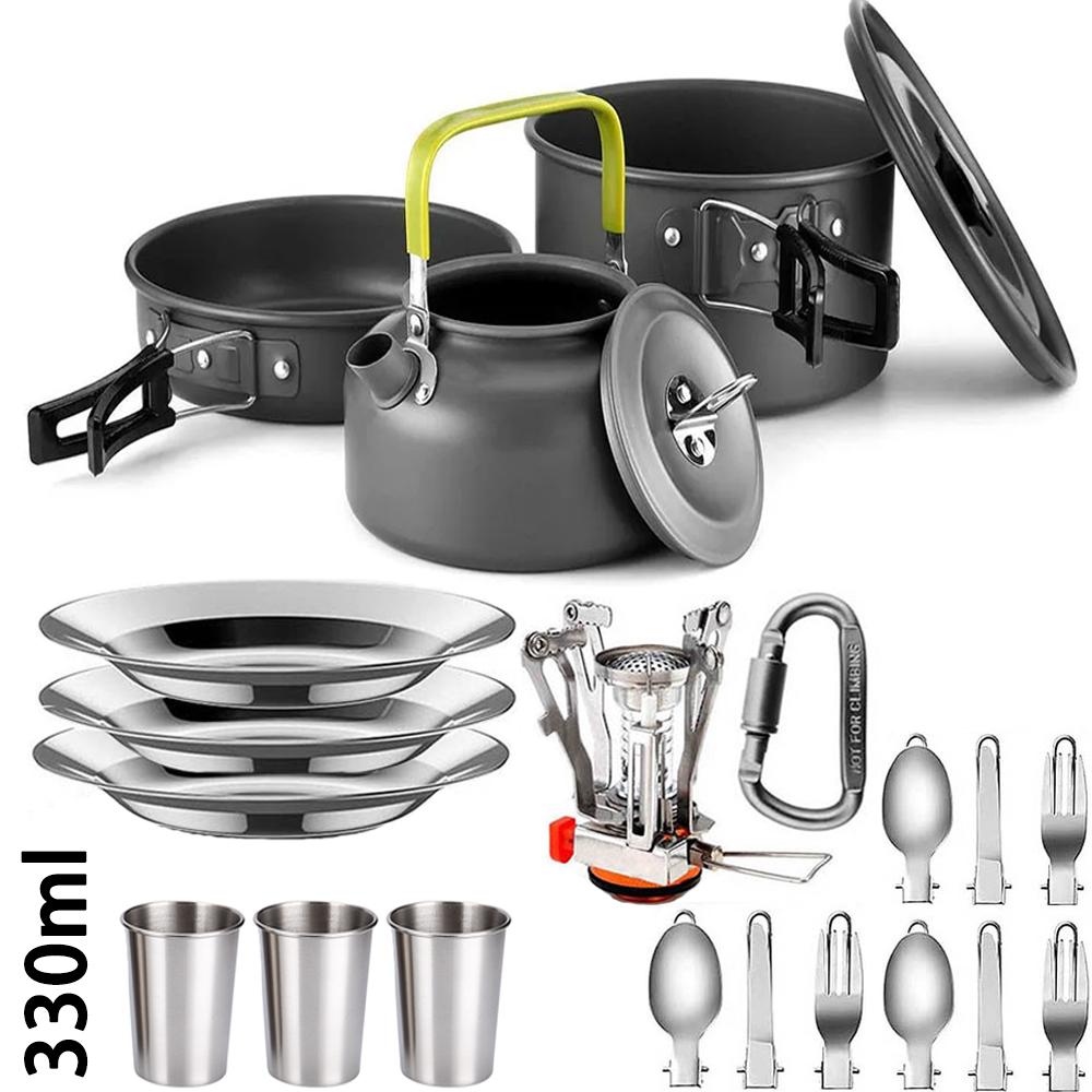 Outdoor camping cooking set outdoor water boiling and vegetable frying aluminum alloy portable set [with igniter]
