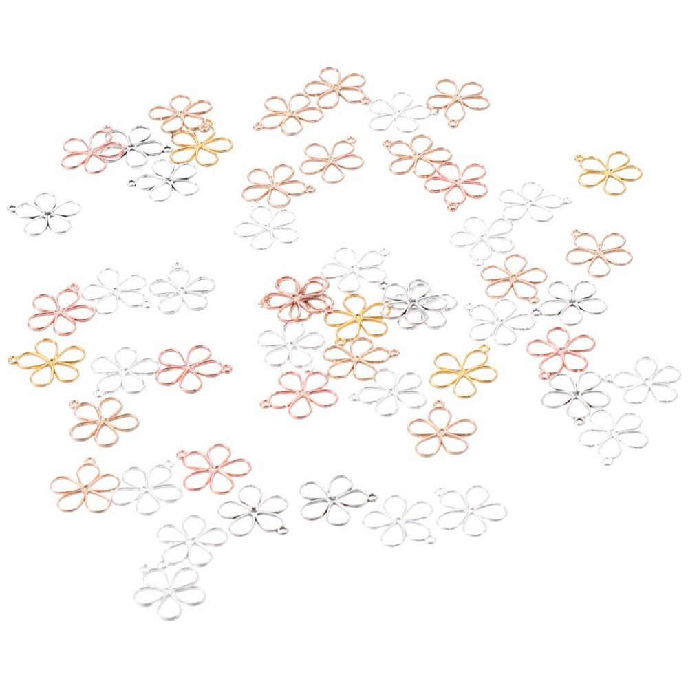 200Pcs  17*19MM Flower Pendants Alloy Alloy Open Back Small DIY  Bracelet