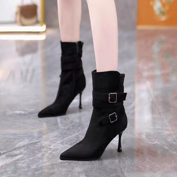 2025 New Autumn Women's Fashion: Versatile French Suede Stiletto Boots with Pointed Toes - Comfortable and Chic