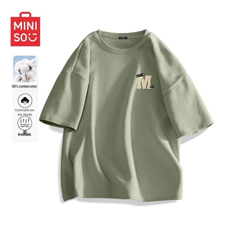 MINISO Men s Pure Cotton Loose Fit T-Shirt with Chest Graphic M