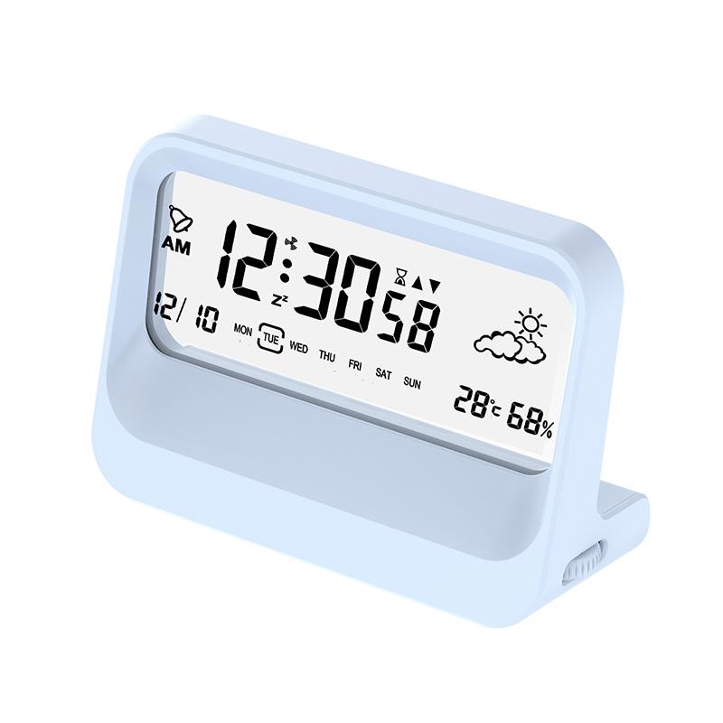 Digital Alarm Clock LCD Display with Calendar Temperature Humidity Snooze Table Bedside Clock for Kitchen Bathroom Office