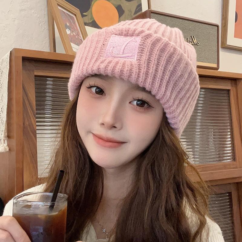Big Head Circumference Thick Wool Hat Women's Autumn and Winter Loose Warm Pile Cold Hat Big Face Small Knitted Ear Hat