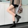 Washed Cowhide~ Leather Square Head Retro Thin Boots Short Boots Women's Thick Heel Small Ankle Boots British Style Martin Boots Single Boots
