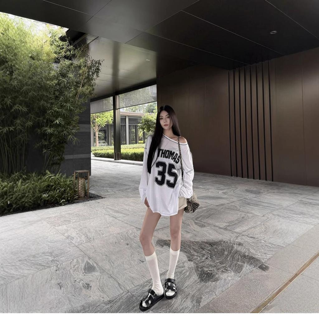 Women's O Neck Long Sleeve T-Shirt Loose Fit Casual Vintage Off Shoulder Letter Print Top